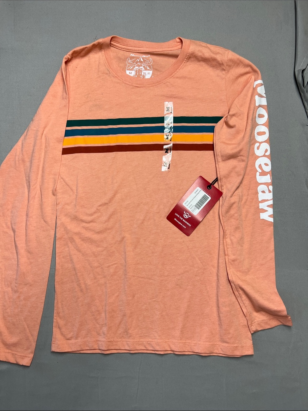 Womens Peach Long-Sleeve Stripe Crewneck Shirt